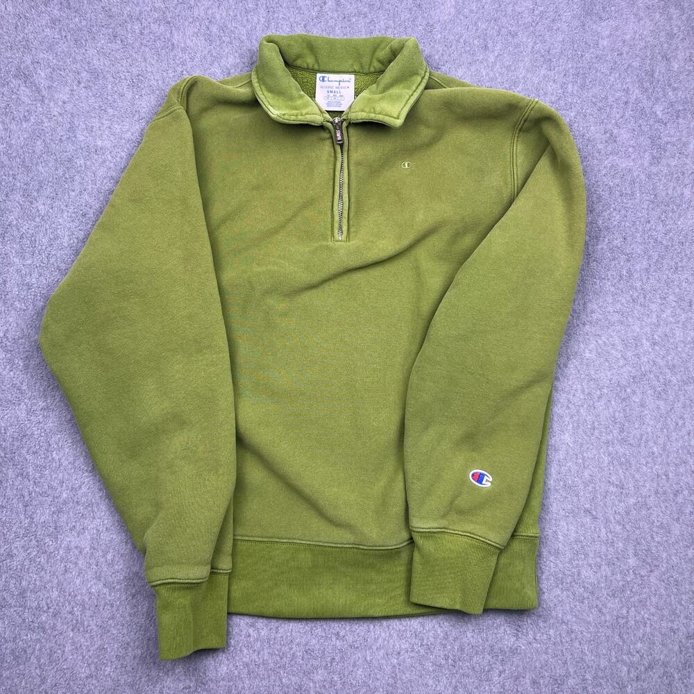 champion reverse weave sweatshirt mens small‎ green 1/4 zip mini logo